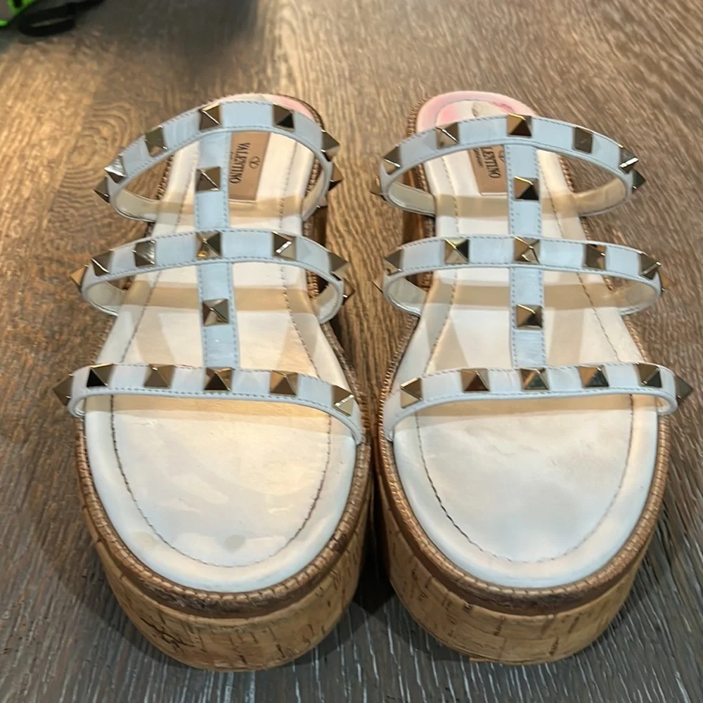 White Valentino Rock Stud Sandals - Picture 3 of 6